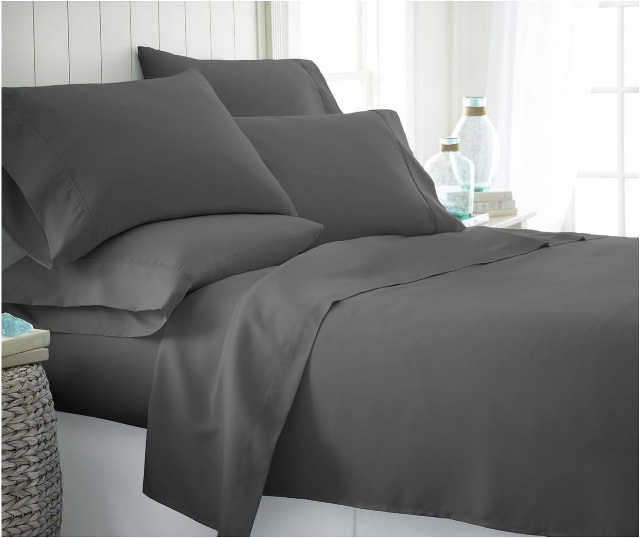 American Home Collection Full Size 6 Piece Bed Sheet Set Grey - Ultra Soft Microfiber Deep Pocket Wrinkle Free