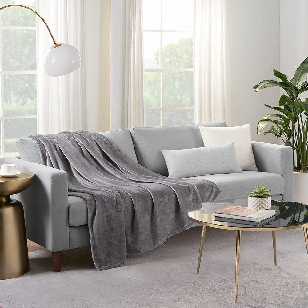 SERTA Cozy Plush Thick Fuzzy Super Soft Lightweight Throw Blanket for Bed, Couch, or Travel, Standard (50 in x 60 in), Grey