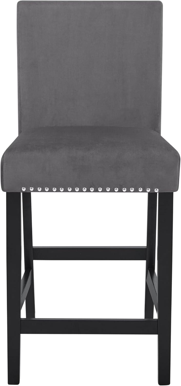 Roundhill Furniture Cobre Contemporary Velvet Counter Stool with Nailhead Trim, Gray, Set of 2