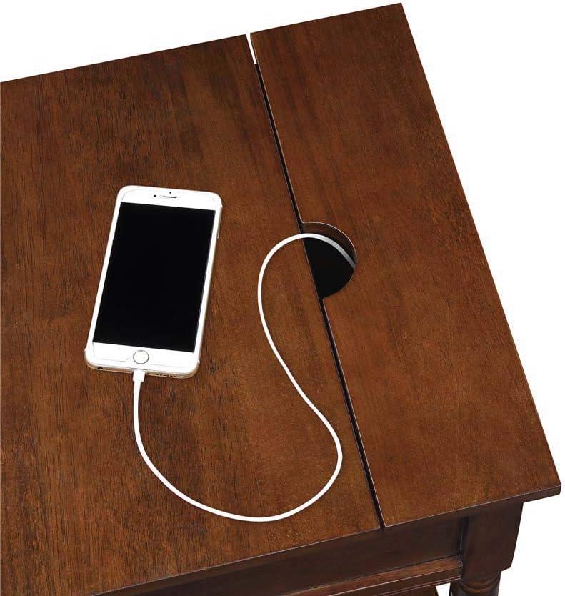 Country Oxford End Table with Charging Station, Espresso