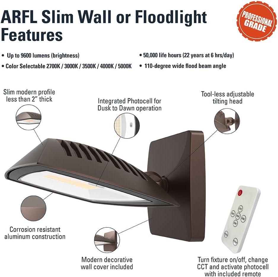 Cooper Lighting ARFL80DBZ LED Dusk to Dawn Floodlight, Aluminum Housing, Bronze, 9600 Lumen, 80 Watt - Quantity 1