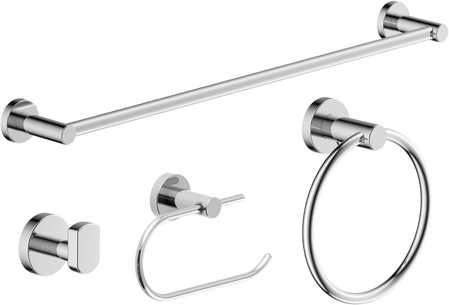 Dia 4 Piece Bath Hardware Set with Toilet Paper Holder, Robe Hook, Towel Ring, 18 in. Towel Bar