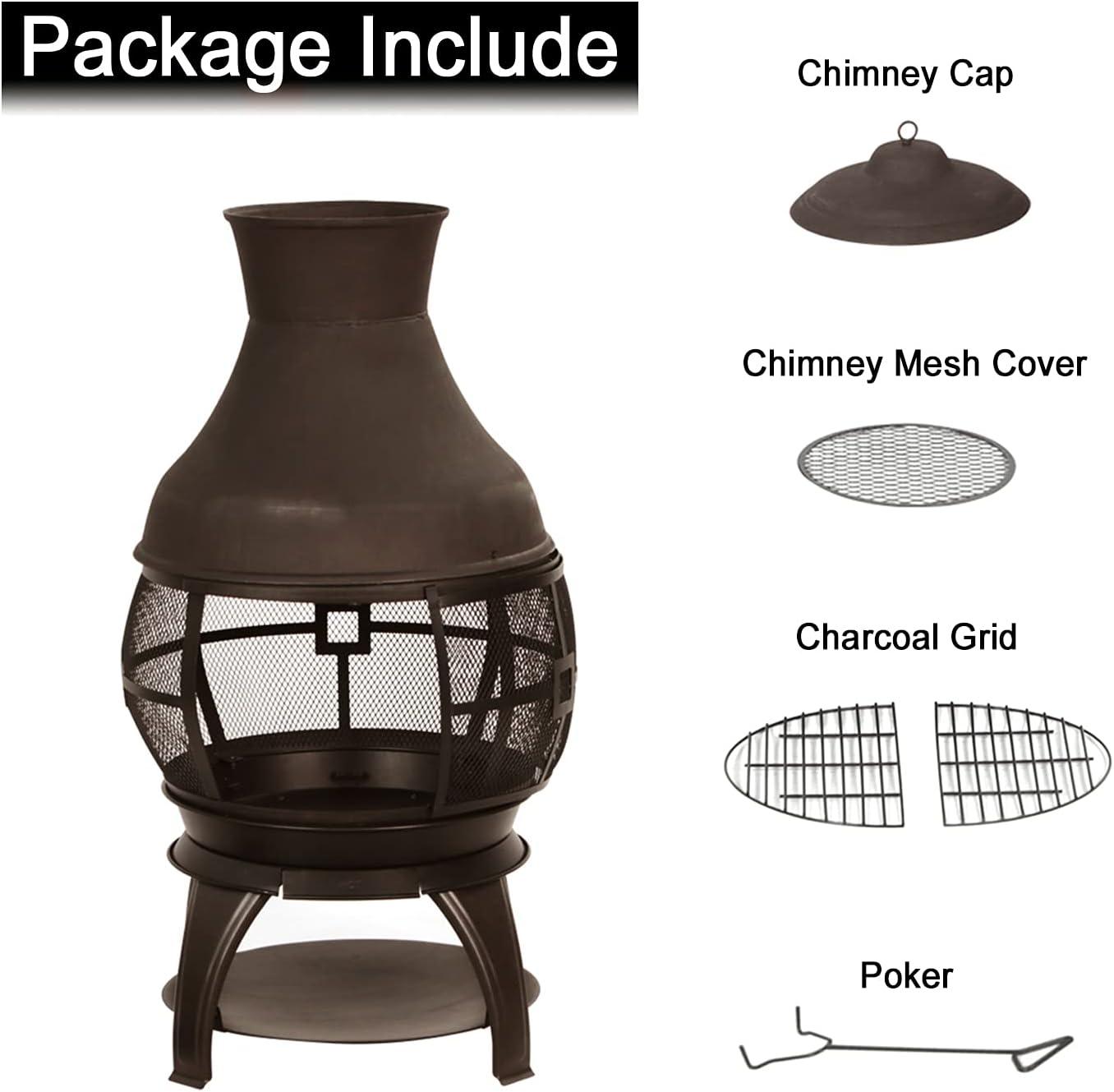 BALI OUTDOORS Chimenea Outdoor Fireplace Wood Burning Fire Pit Cast Iron Fire Pit Chiminea