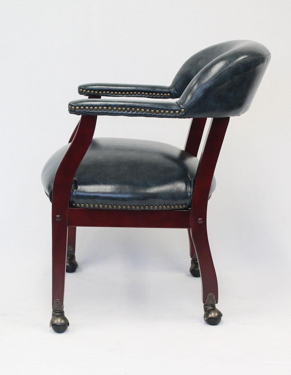 Captain's Chair with Casters Blue - Boss Office Products: Vinyl Upholstery, Fixed Height, Nailhead Trim