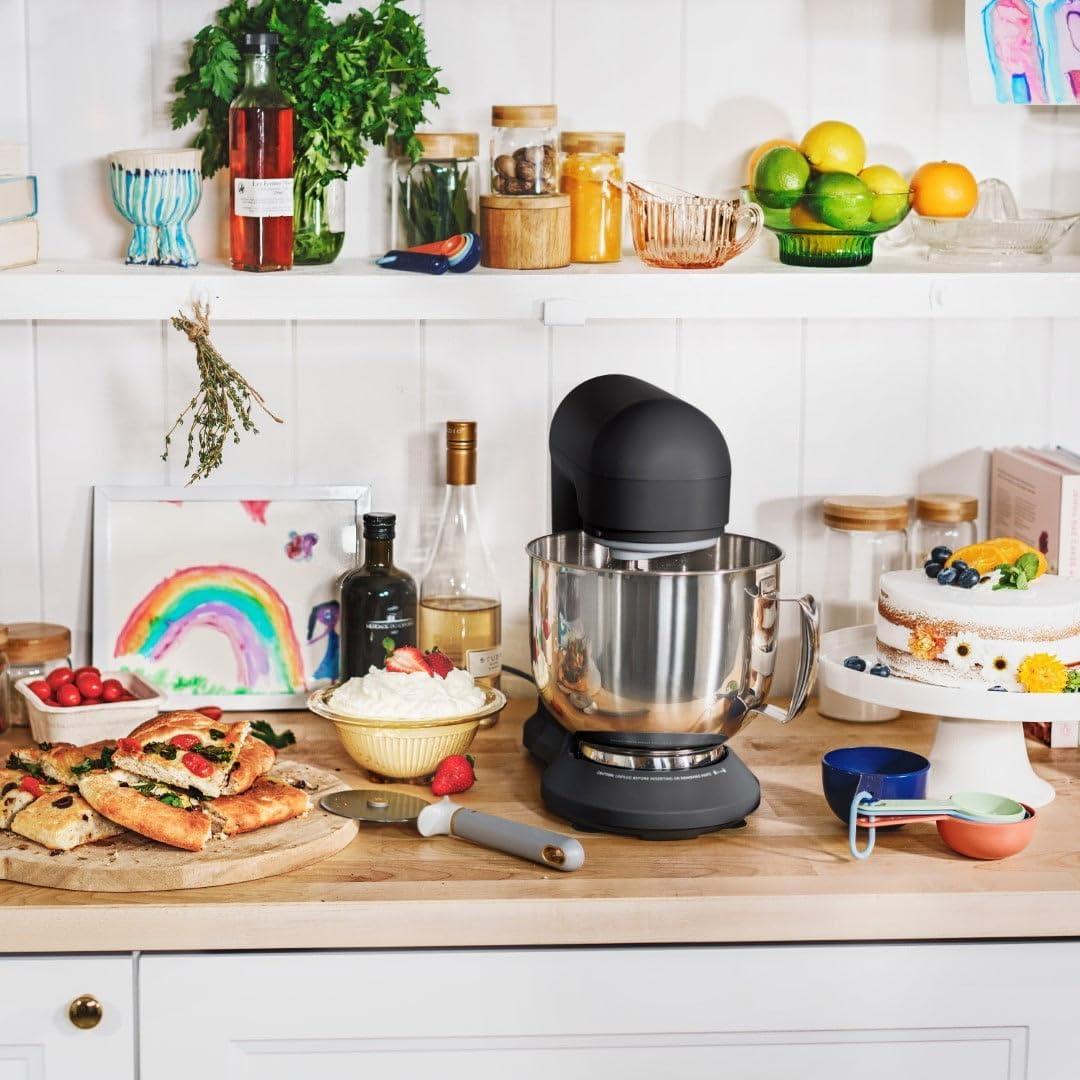 Beautiful 5.3 Qt Stand Mixer, White Icing with Flat Beater, Dough Hook, Balloon Whisk