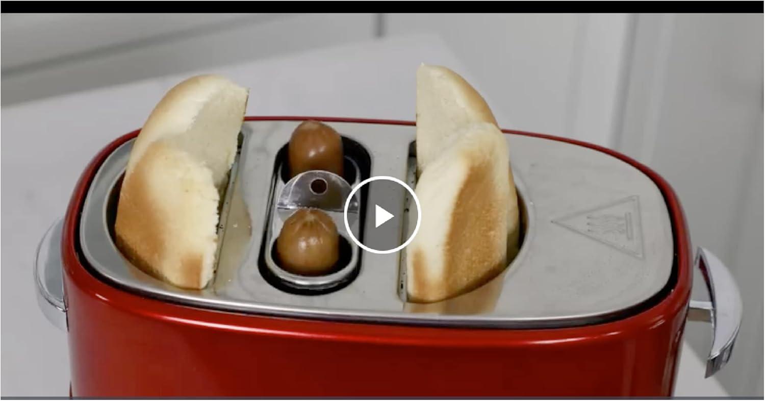 Retro Red 2-Slice Hot Dog and Bun Toaster with Mini Tongs