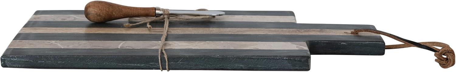 Striped Black and Beige Marble Rectangular Cheese Board Set with Knife