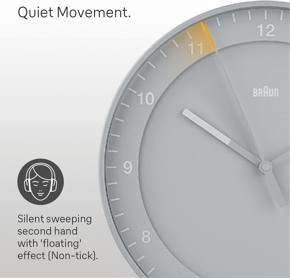 Braun Classic Large Analogue Wall Clock with Silent Sweep Movement, Easy to Read, 30cm Diameter in White, Model BC17W.