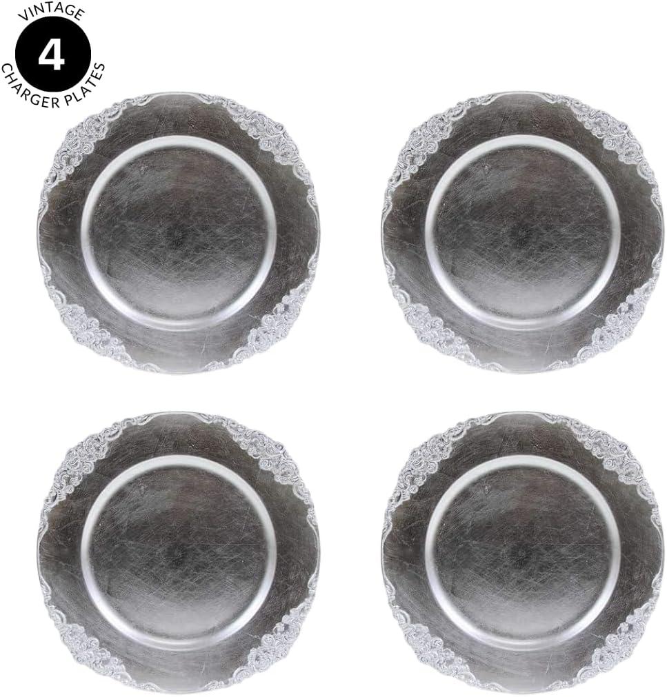 DIY Wedding Koyal Wholesale Vintage Charger Plate, White (Pack of 4)