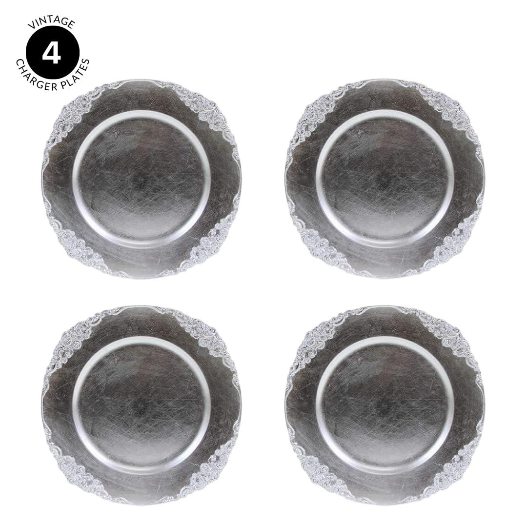 DIY Wedding Koyal Wholesale Vintage Charger Plate, White (Pack of 4)