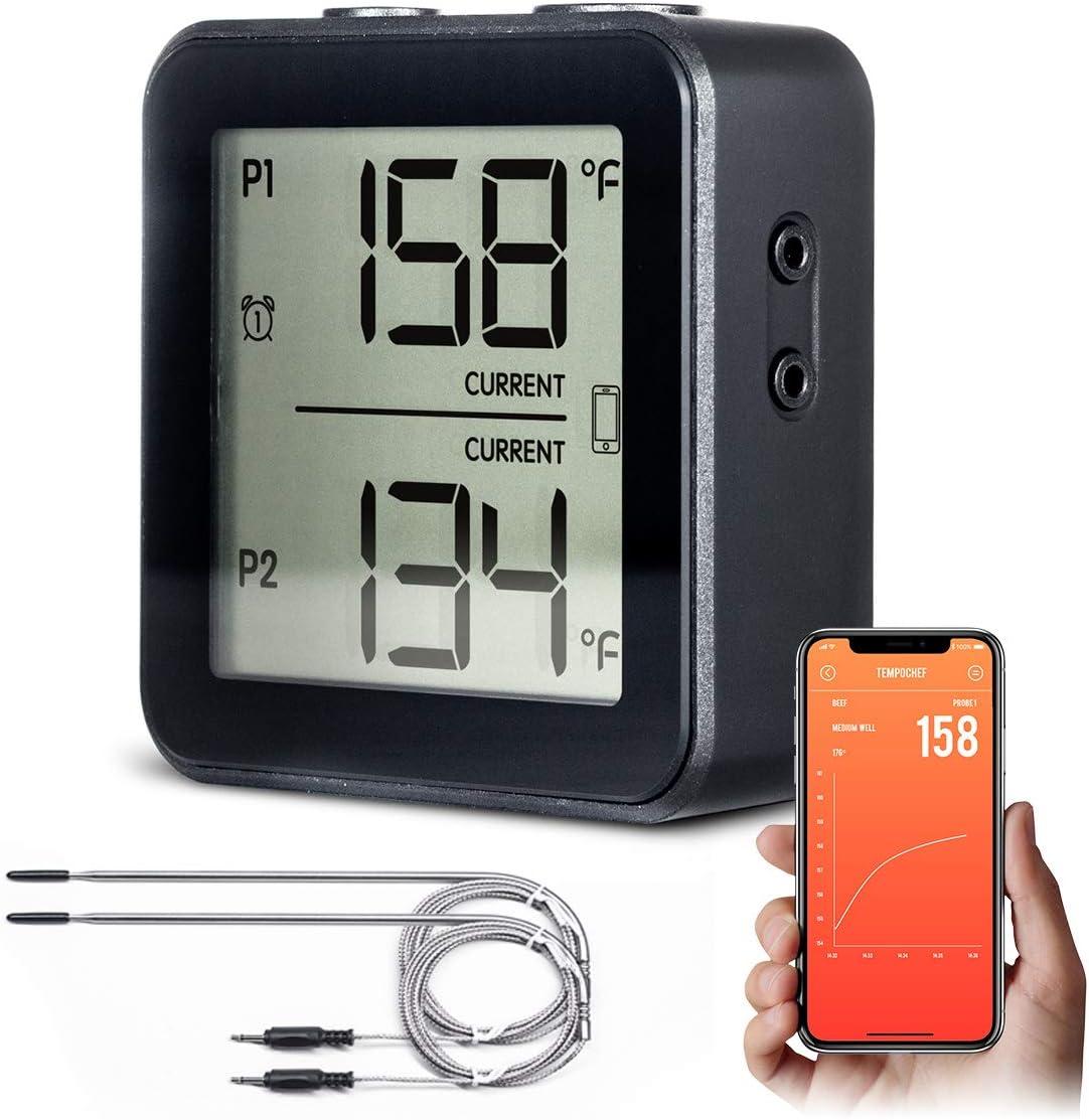 Wireless Bluetooth Meat Thermometer with Dual Probe for Grill Smoker BBQ Dual Timer Alarm, Smart APP Instant Cooking Thermometer for iOS, Android