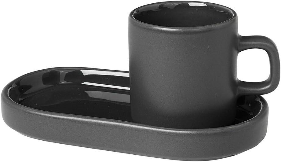 Blomus PILAR Stoneware Espresso Cup with Tray (Set of 2)