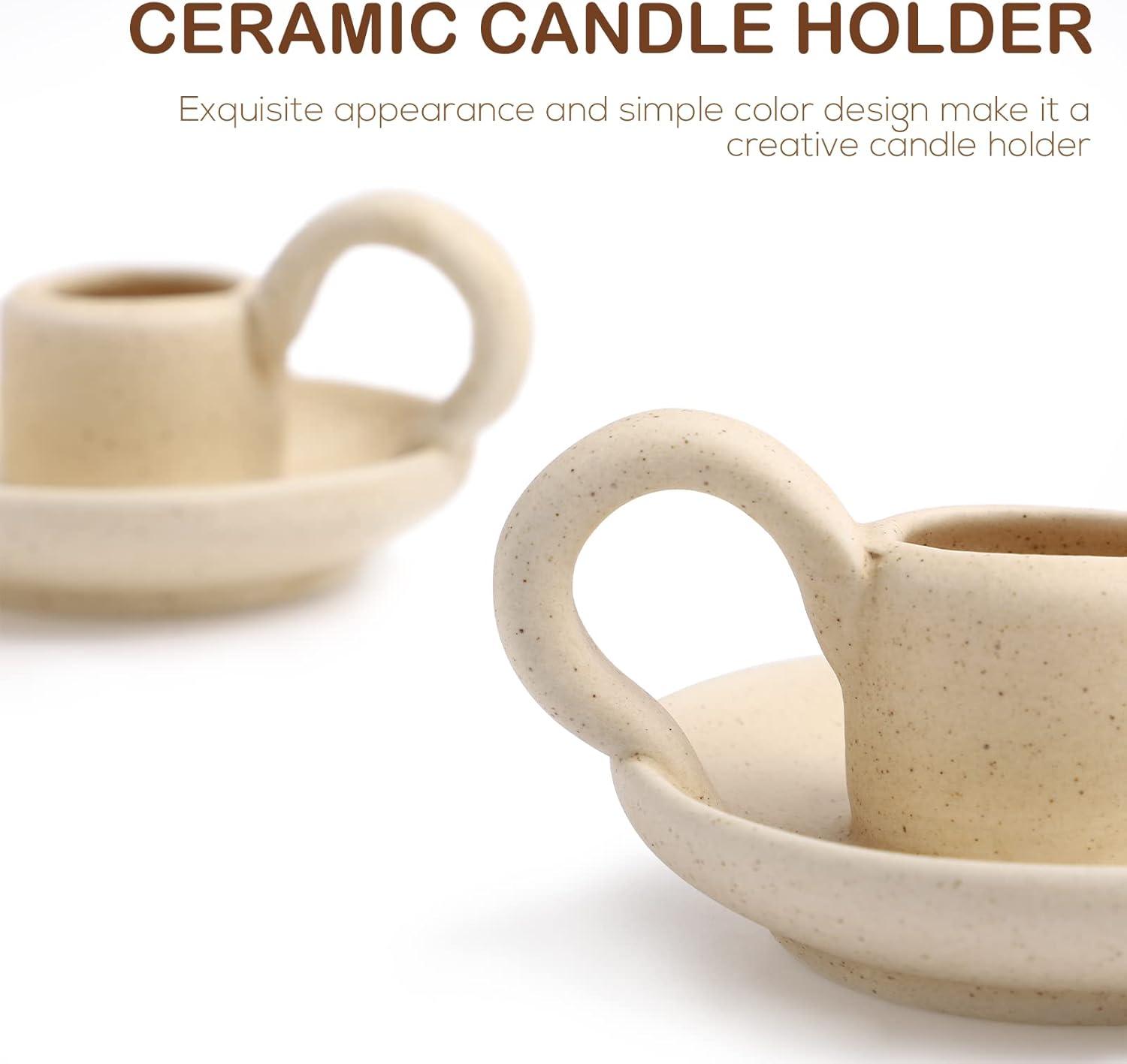 2Pcs Ceramic Candlestick Nordic Style Candleholder Desktop Candle Stand
