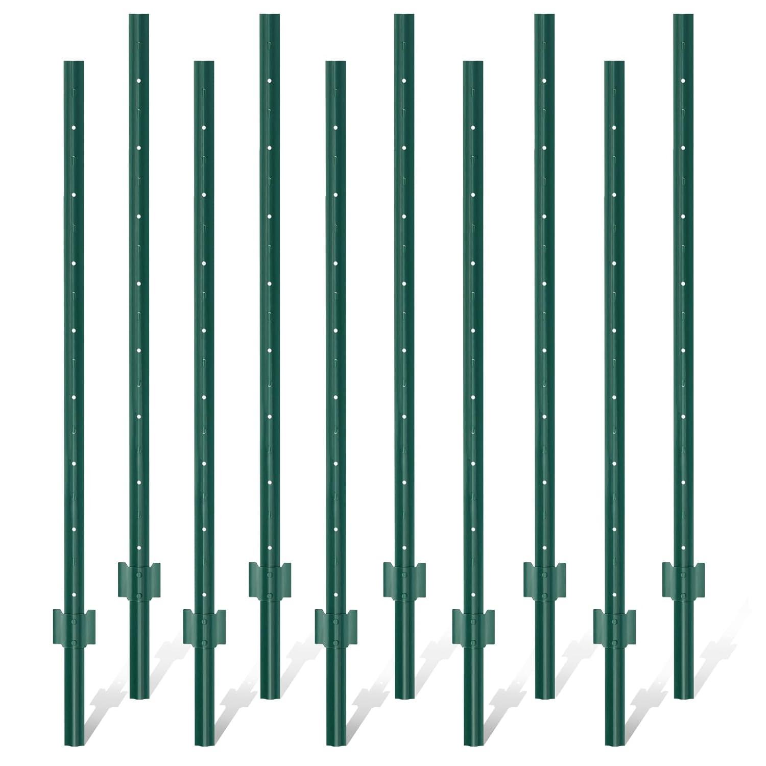 Fence Posts 3Feet - 10Pack, Heavy Duty Metal Fence Post with U-Channel, Steel Fence U-Post for Holding Garden Wire Fence, Corner Anchor Posts etc.