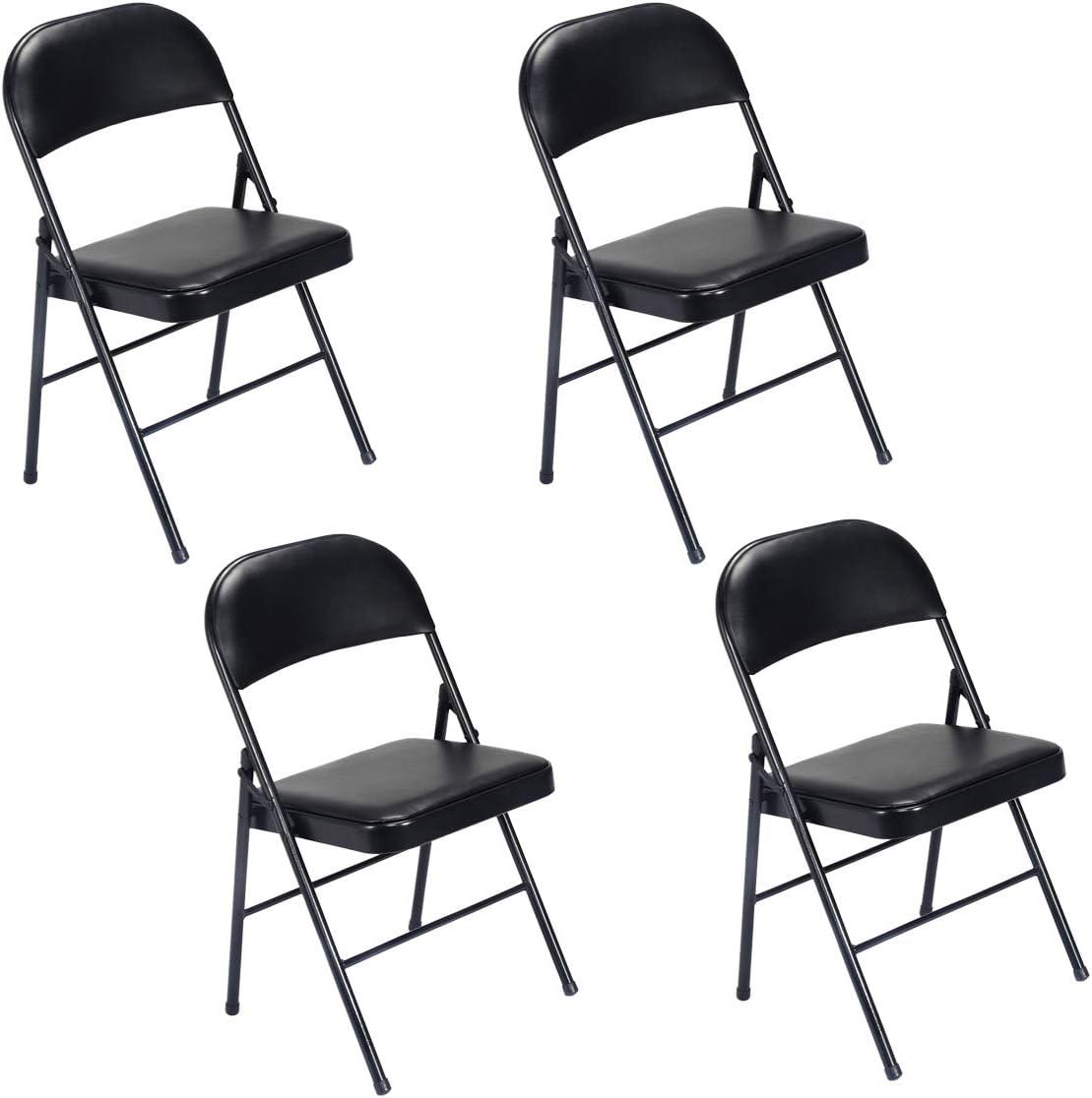 Folding Chairs with Padded Cushion and Back, 6pcs Potable Iron & PVC Durable Chairs for Indoor and Outdoor, School, Office and Garden Party, White