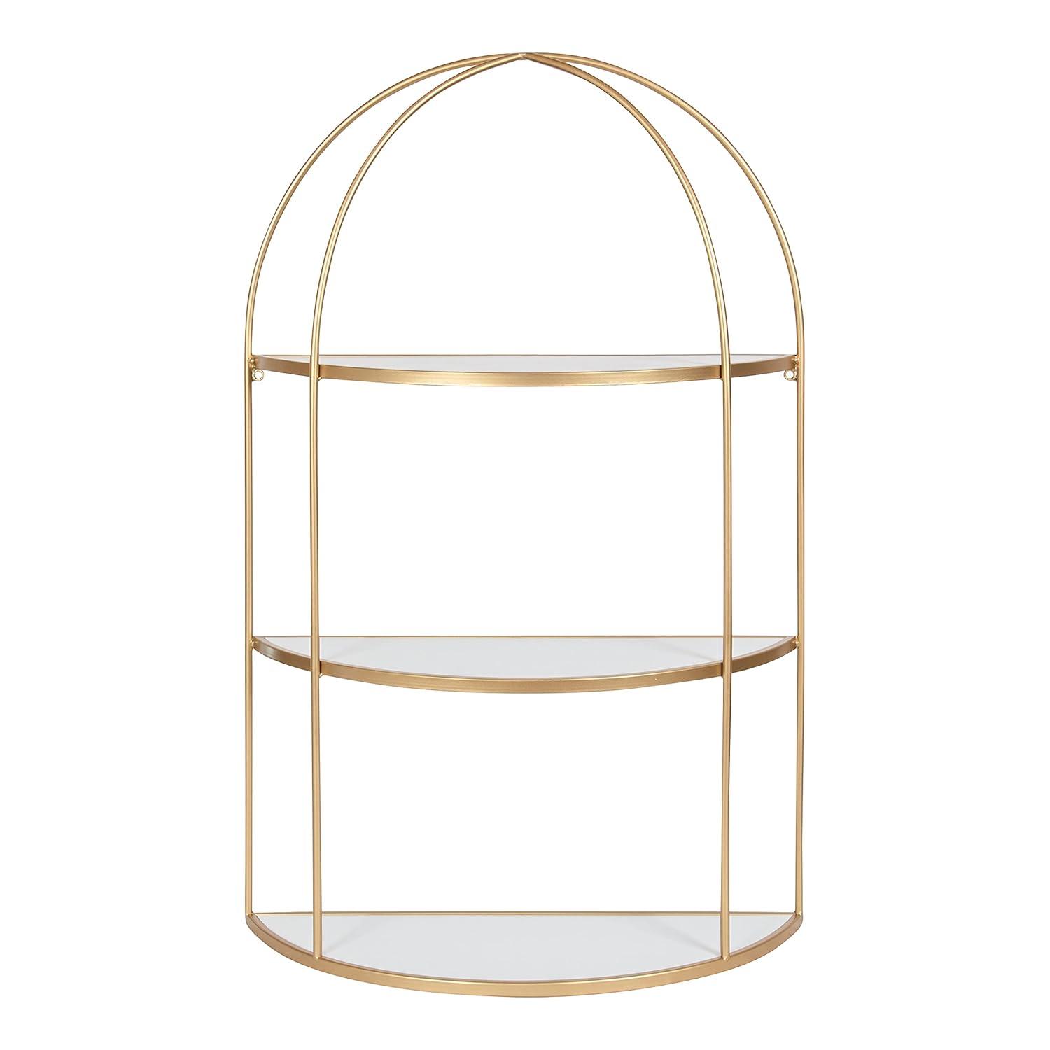 21" x 32" Freade Tiered Decorative Wall Shelf White/Gold - Kate & Laurel All Things Decor: Modern Metal Floating Shelf with Open Storage