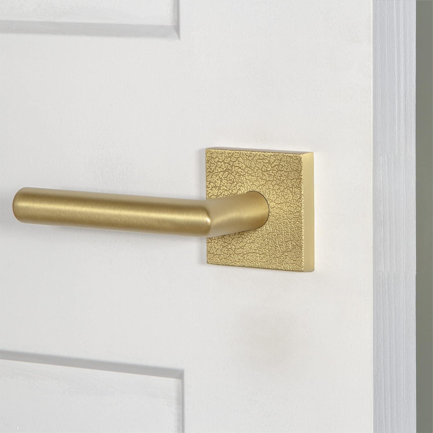 Satin Brass Square Modern Lever Handle with Concealed Screws
