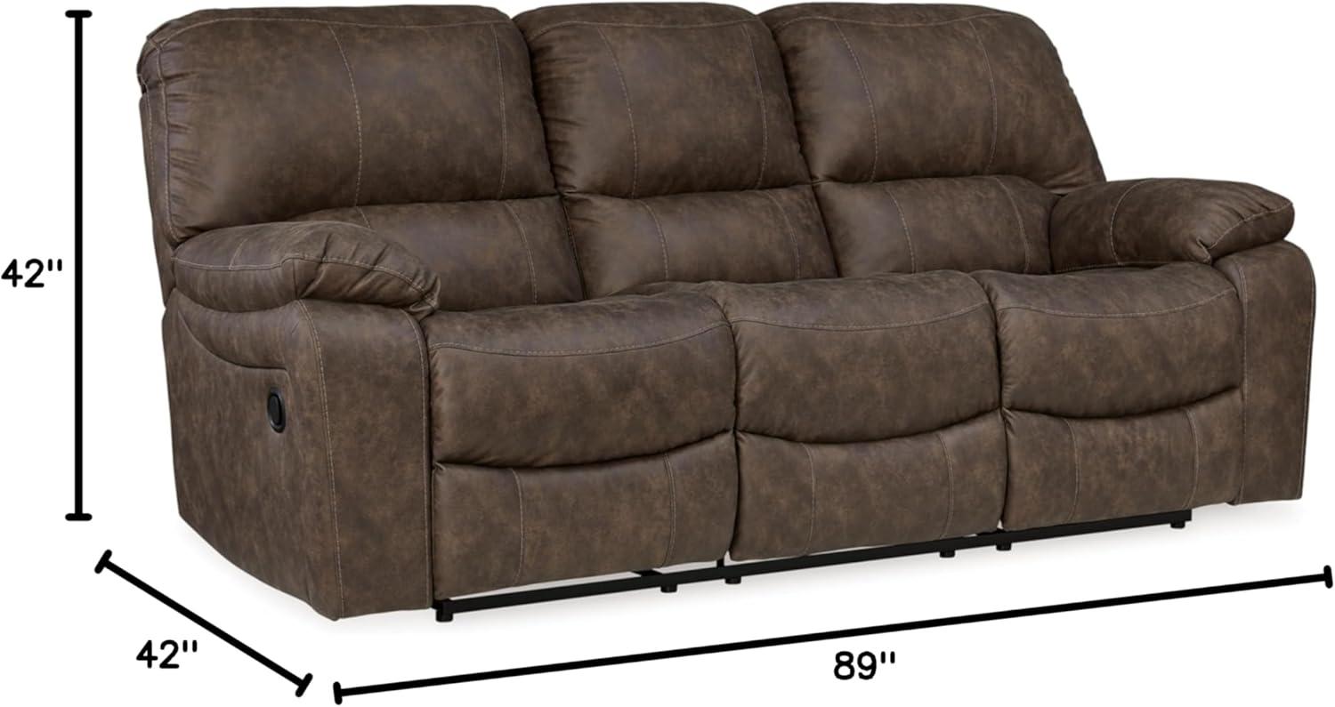 Brown Faux Leather Manual Reclining Sofa with Pillow-top Arms