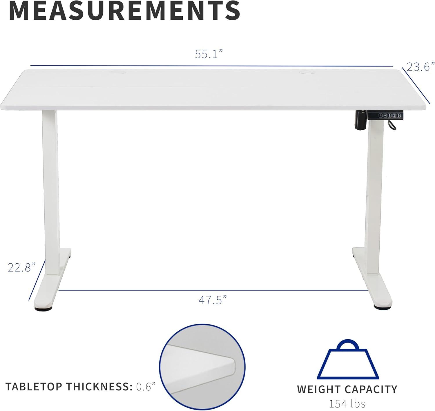 White 55" Electric Adjustable Height Standing Desk with Memory Controller