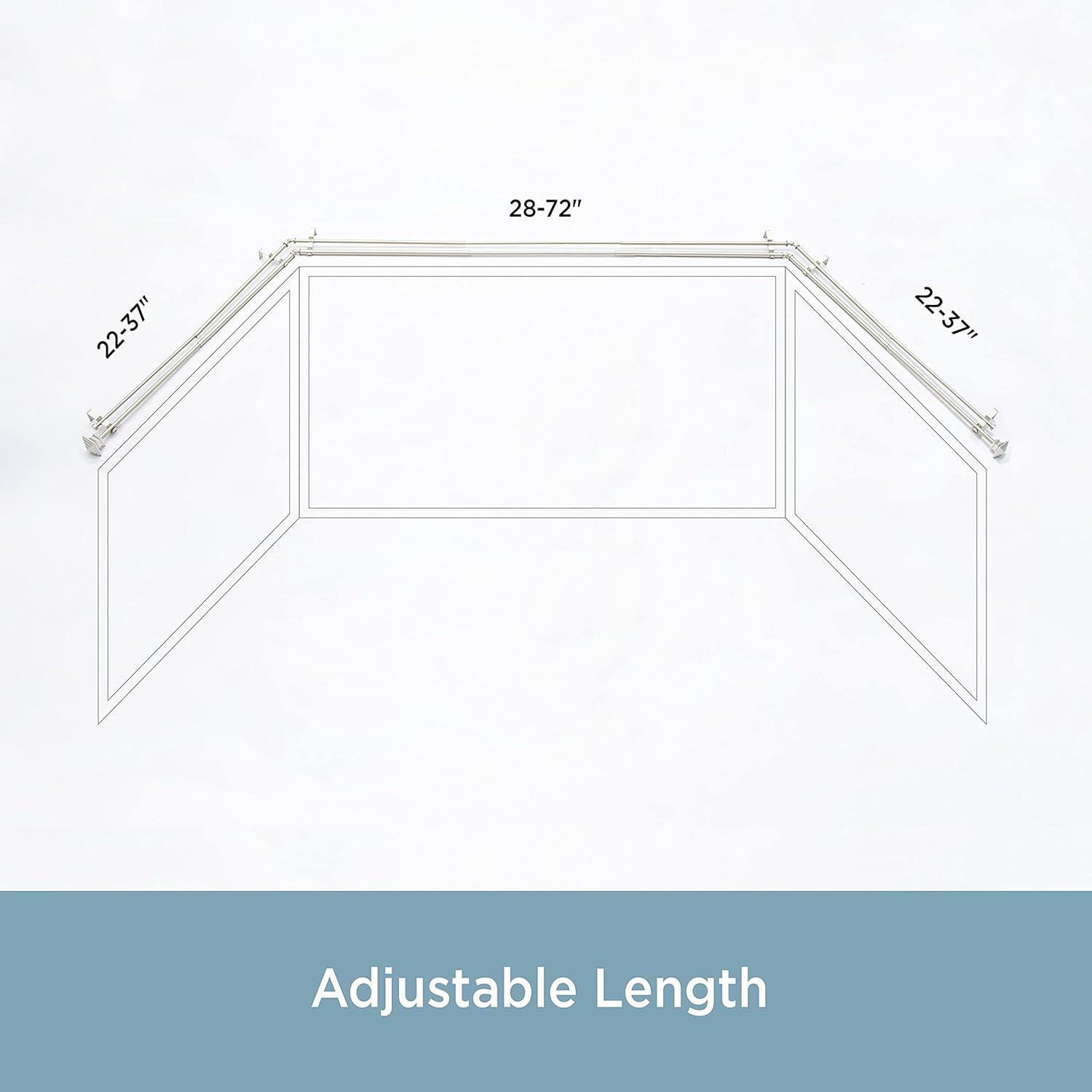 Kenney Square End Bay Window Double Curtain Rod, 78-144" Adjustable Length: 22-37" Sides, 28-72" Center, Steel