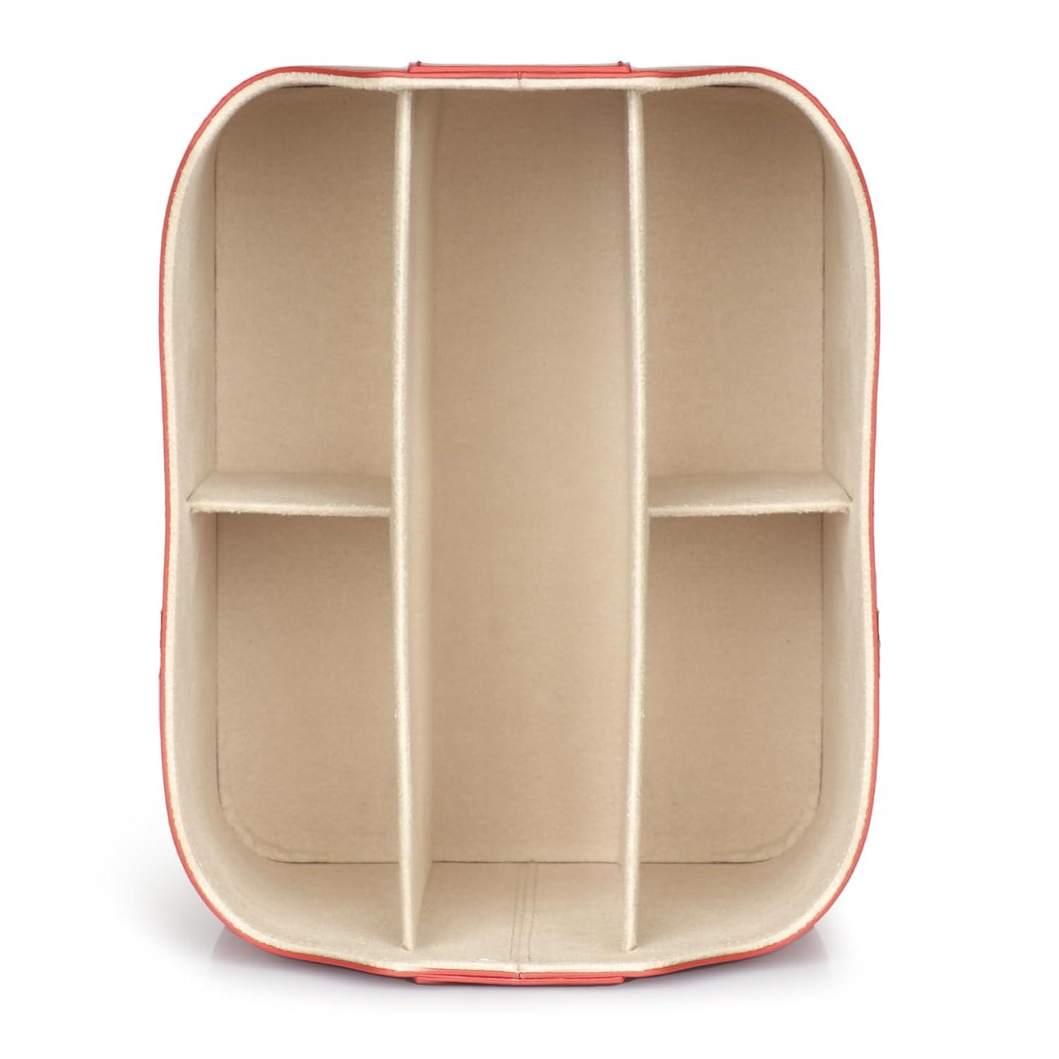 Red Faux Leather Remote Control Holder with Suede Lining