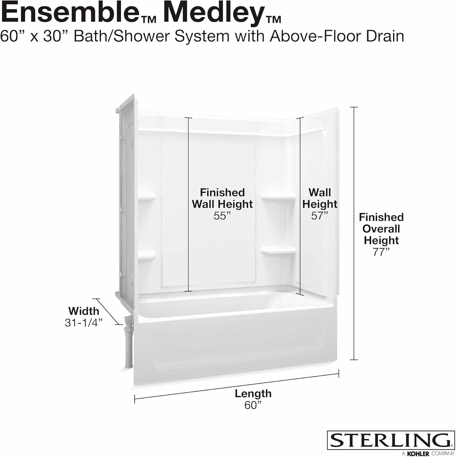 White Vikrell Bathtub Shower Combination Kit with Shelves