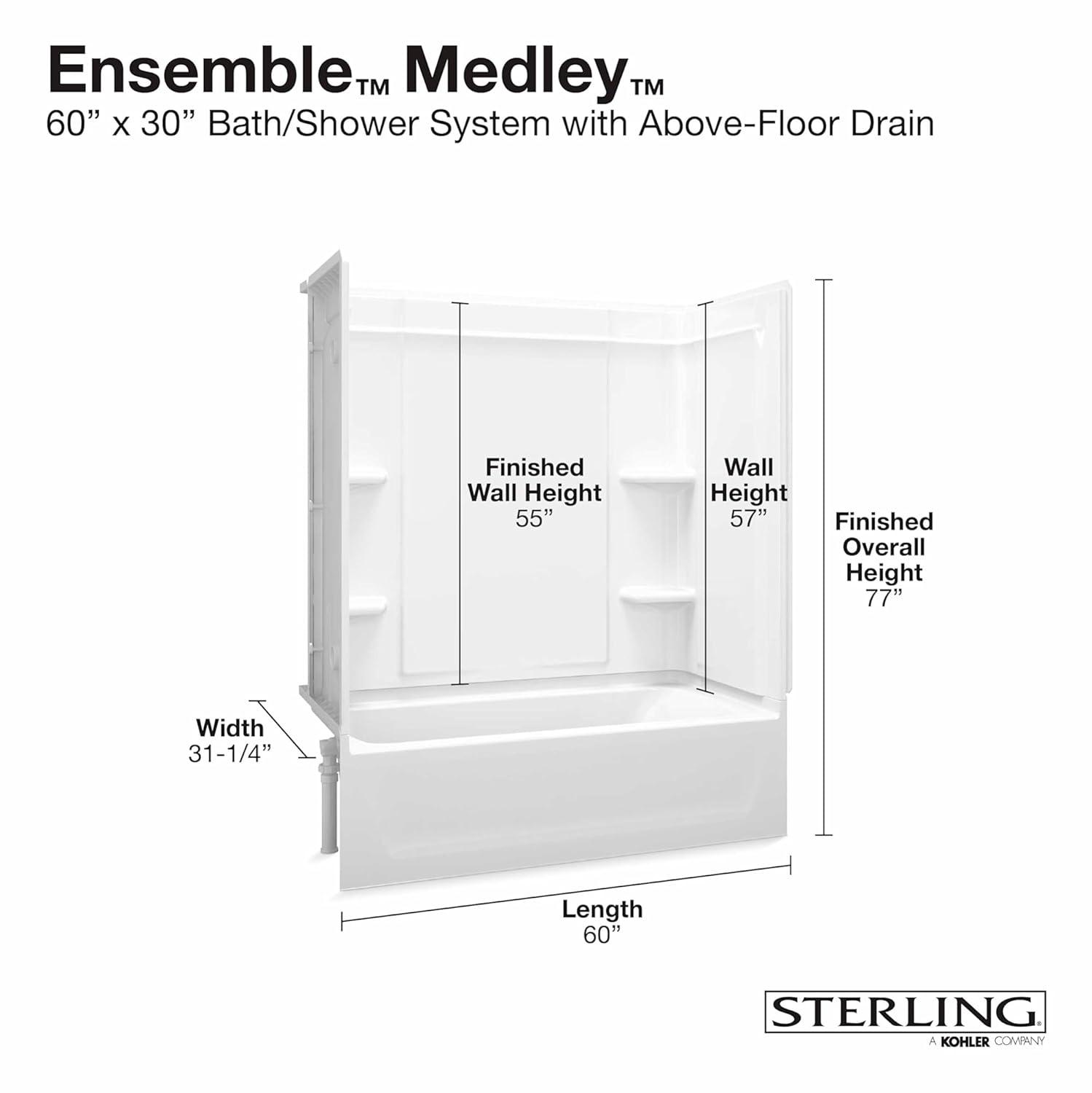 White Vikrell Bathtub Shower Combination Kit with Shelves