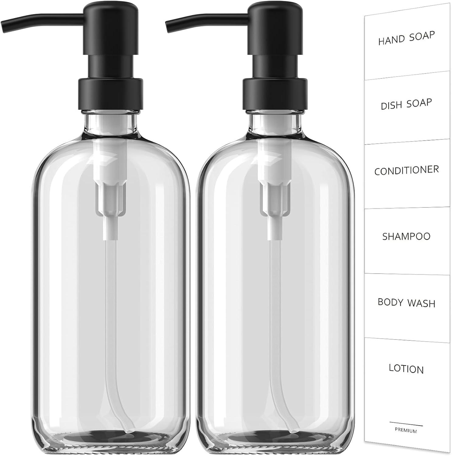 Clear Glass Soap Dispenser Set with Matte Black Pump, 16 oz