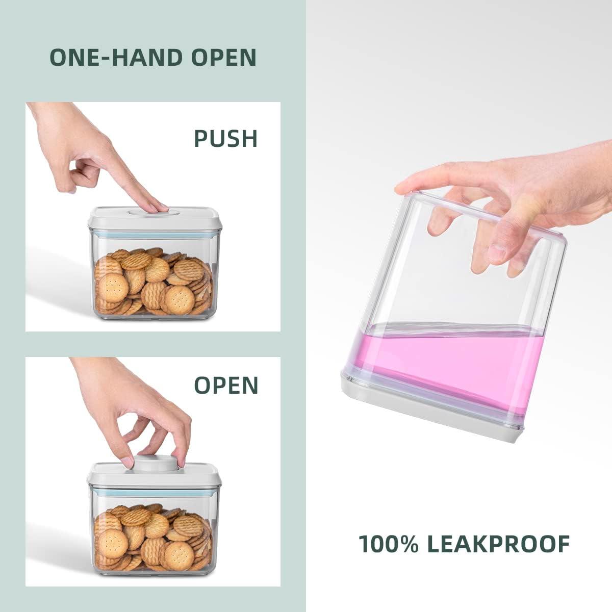 Food Storage Containers, 4 packs Airtight Clear Plastic Kitchen Canisters with One Button Pop Up Lids for Food Storage, Cereal, Candies, Cookies, Coffee, Nuts, Sugar etc.