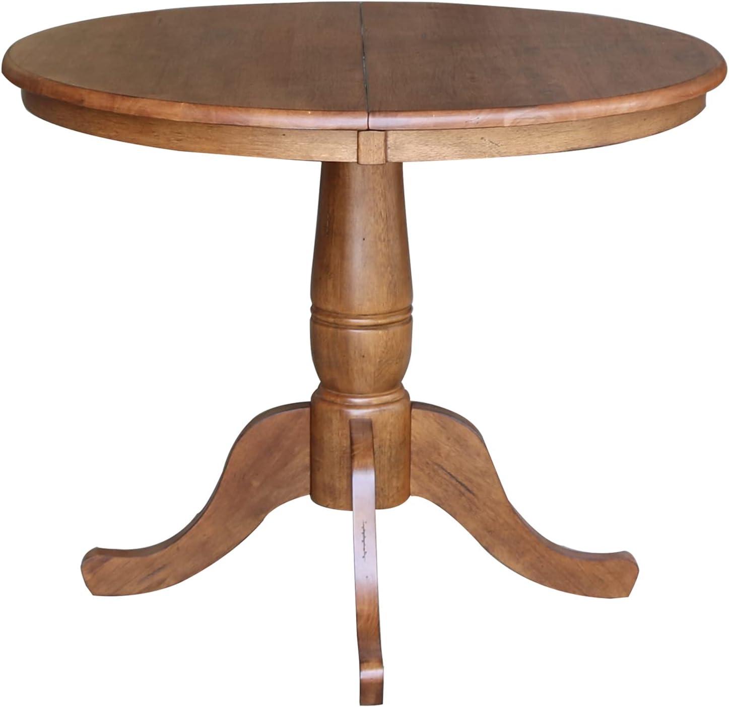 Keanan Round Top Pedestal Table with 12" Drop Leaf Distressed Oak - International Concepts