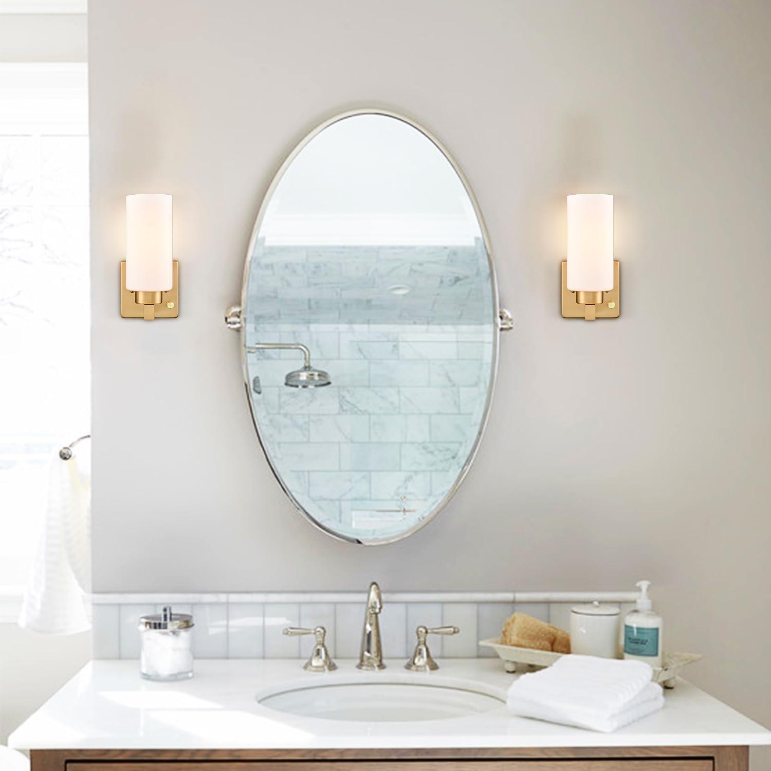 Claxy Gold Wall Sconces with Cylinder Milk Glass Shade Set of 2