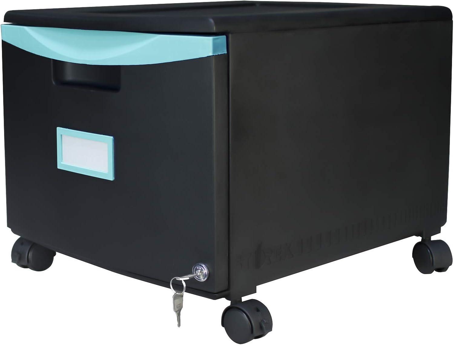 Single-Drawer Mobile Filing Cabinet 14.75w x 18.25d x 12.75h, Black/Teal