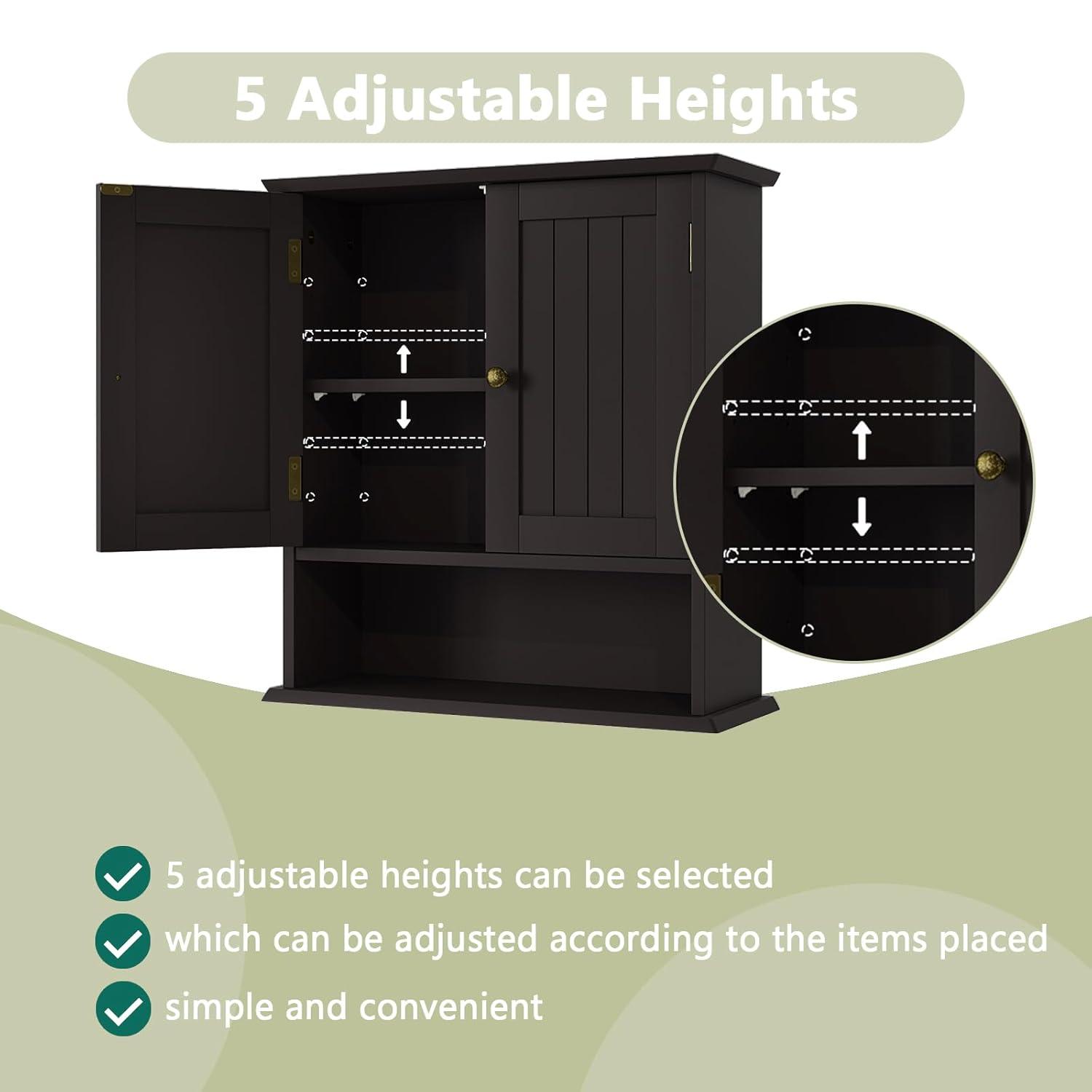 Semiocthome Bathroom Medicine Cabinet Wood 2 Doors Wall Cabinet over the Toilet Storage in Brown