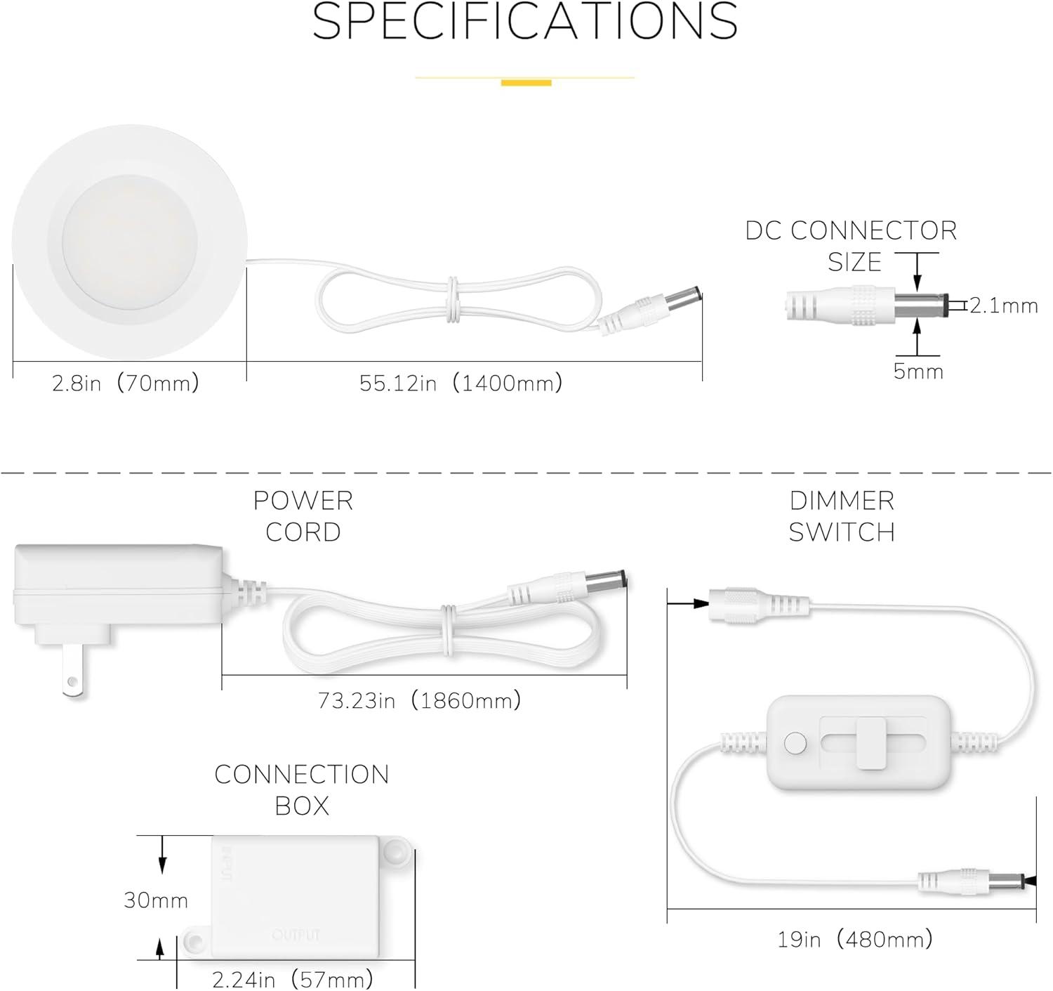 White Dimmable LED Puck Lights Kit with Polycarbonate Diffuser