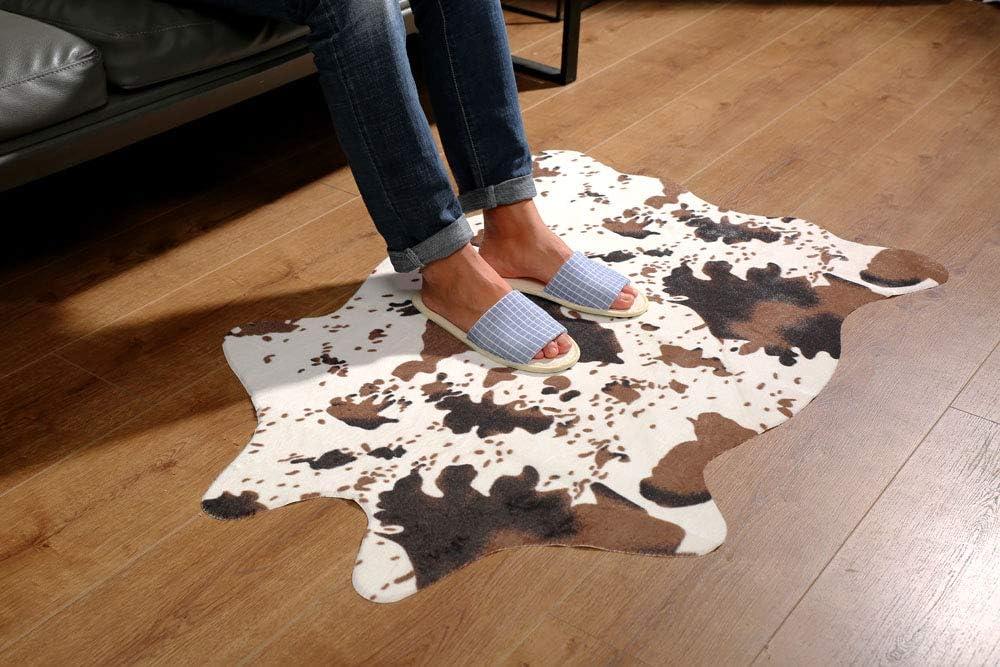 Cute Cow Print Faux Cowhide Kids Rug with Non-slip Backing