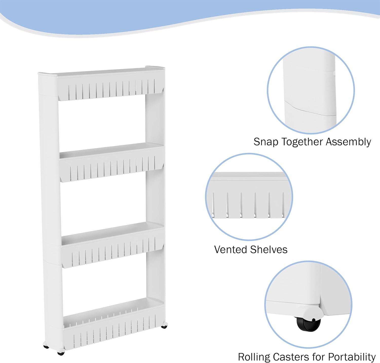 White 4-Tier Slim Rolling Storage Cart with PVC Wheels