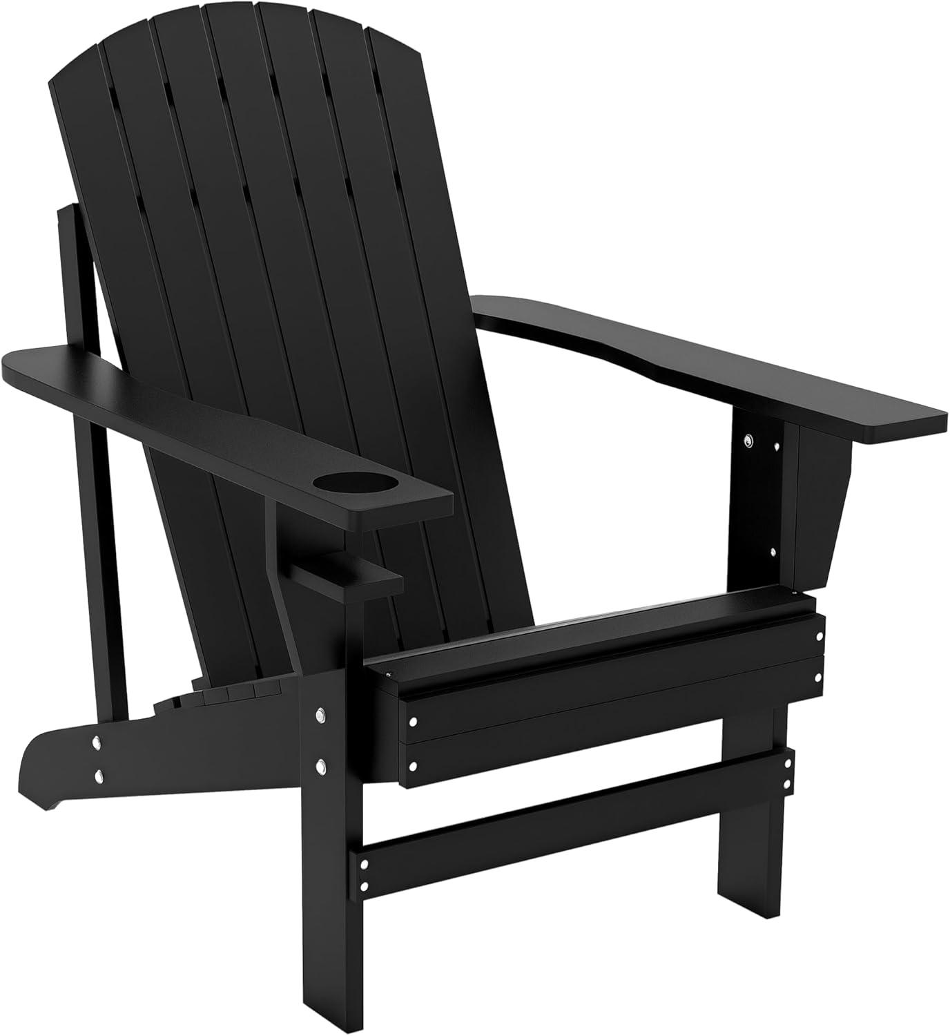 Outsunny Oversized Adirondack Chair, Outdoor Fire Pit and Porch Seating, Classic Log Lounge w/ Built-in Cupholder for Patio, Backyard, Blue