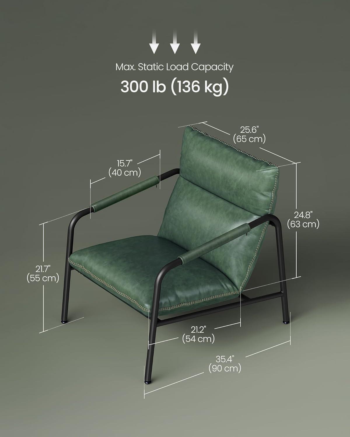 Forest Green Faux Leather and Metal Mid-Century Modern Accent Chair