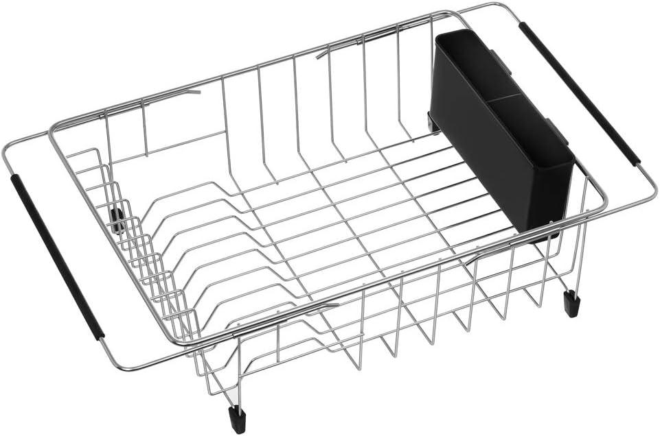 Expandable Stainless Steel Dish Drying Rack with Utensil Holder