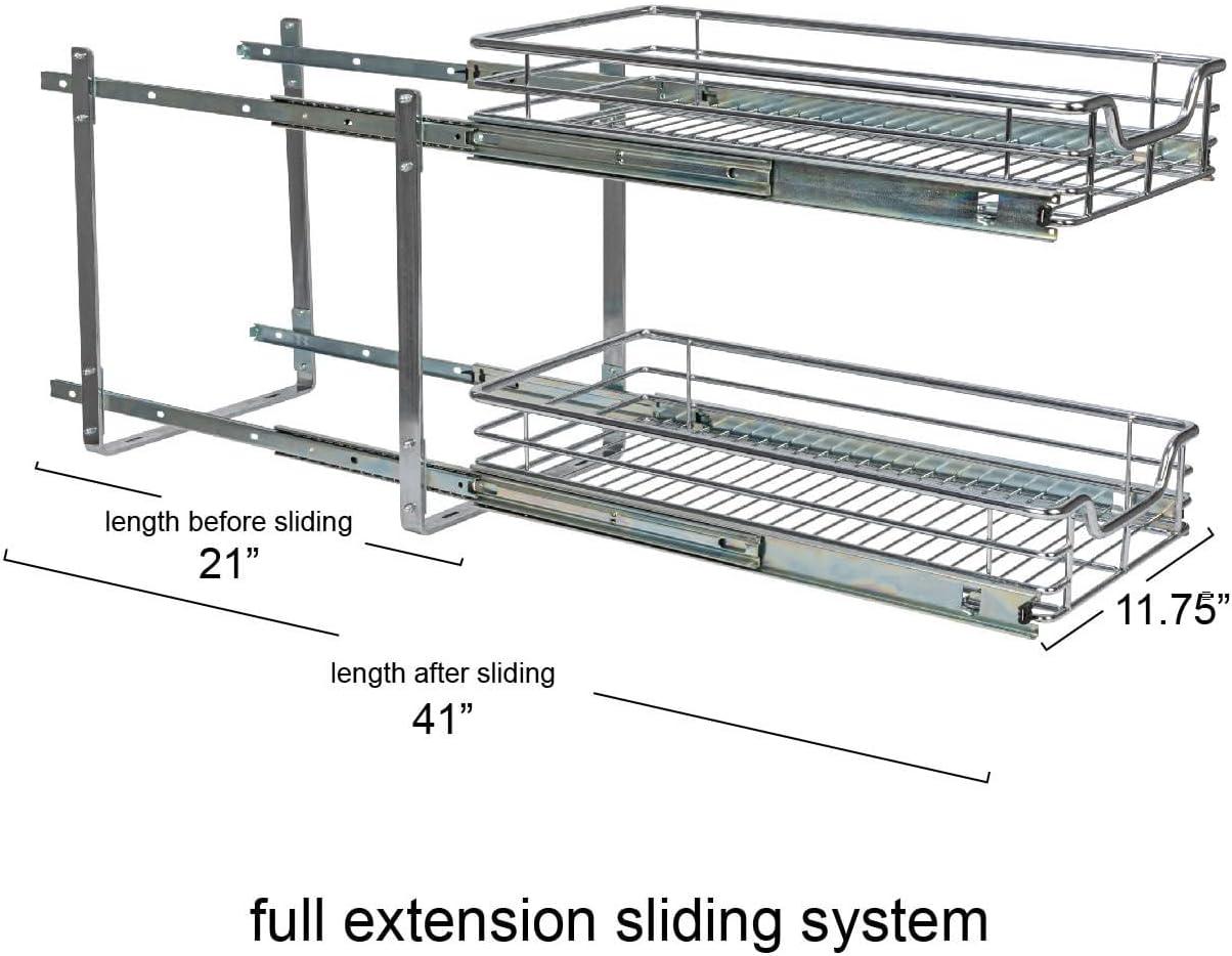 Household Essentials Glidez Multipurpose Chrome-Plated Steel Pull-Out/Slide-Out Storage Organizer for Under Cabinet Use - 2-Tier Design - Fits Standard Size Cabinet or Shelf, Chrome