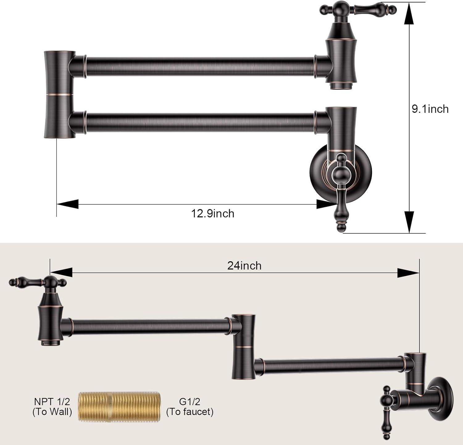 Oil Rubbed Bronze Wall Mount Pot Filler Faucet with Double Handles