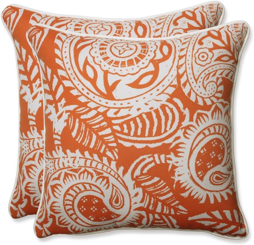 Orange and White Paisley Indoor/Outdoor Throw Pillow Set