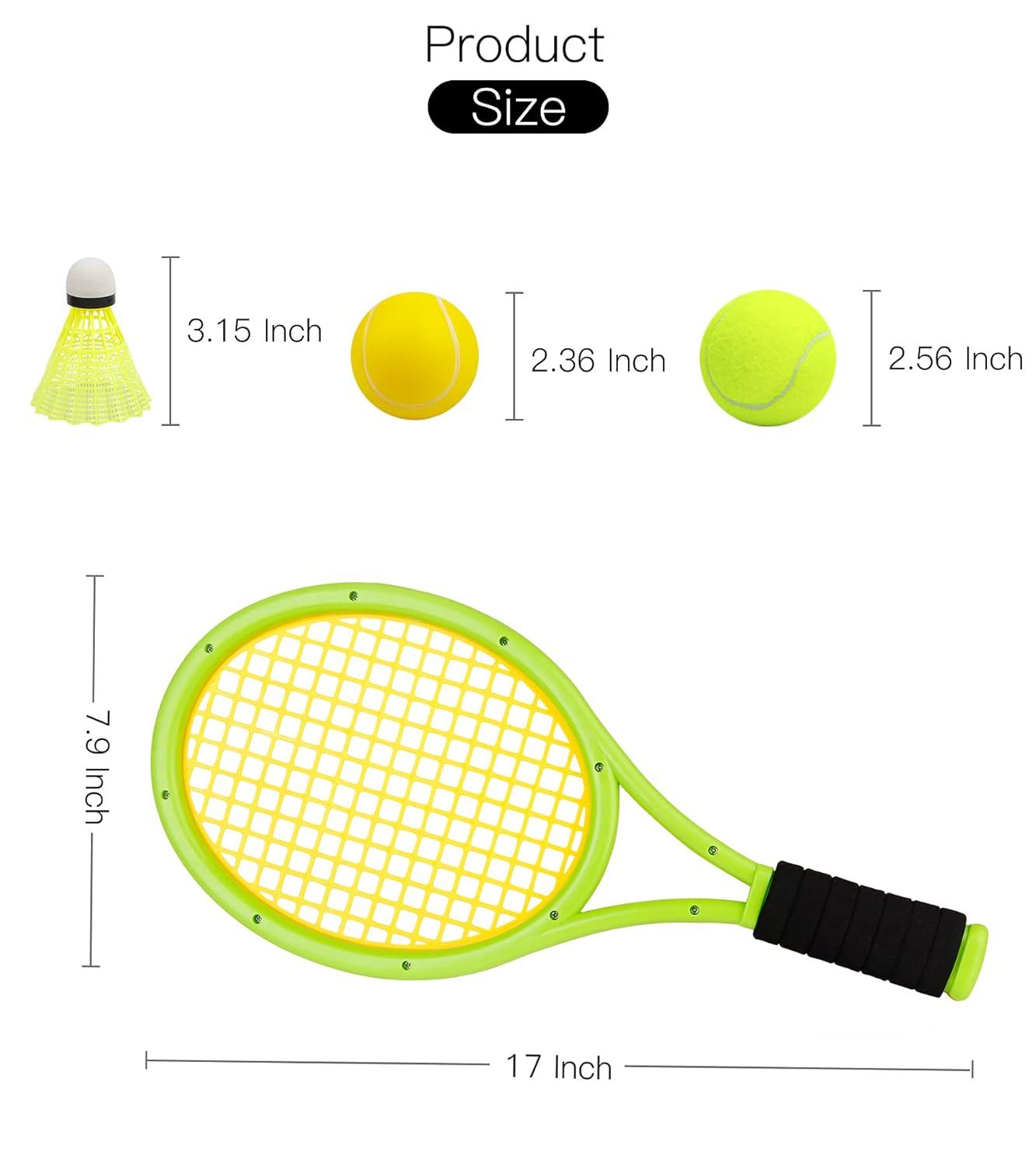 Kids Tennis Racket,17 Inch Plastic Tennis Racket with 2 Soft Balls,2 Tennis Balls and 4 Shuttlecocks for Kid,Toddler Outdoor/Indoor Sport Play
