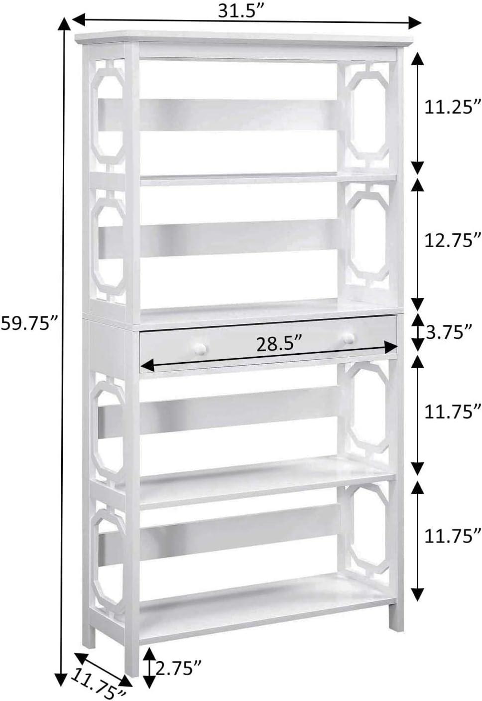 Omega White 5-Tier Bookcase with Spacious Drawer