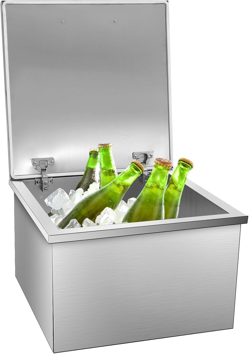 Drop in Ice Chest, Ice Cooler with 304 Stainless Steel Cover Drop in Ice Bin Included Drain-Pipe and Drain Plug for Cold Wine Beer