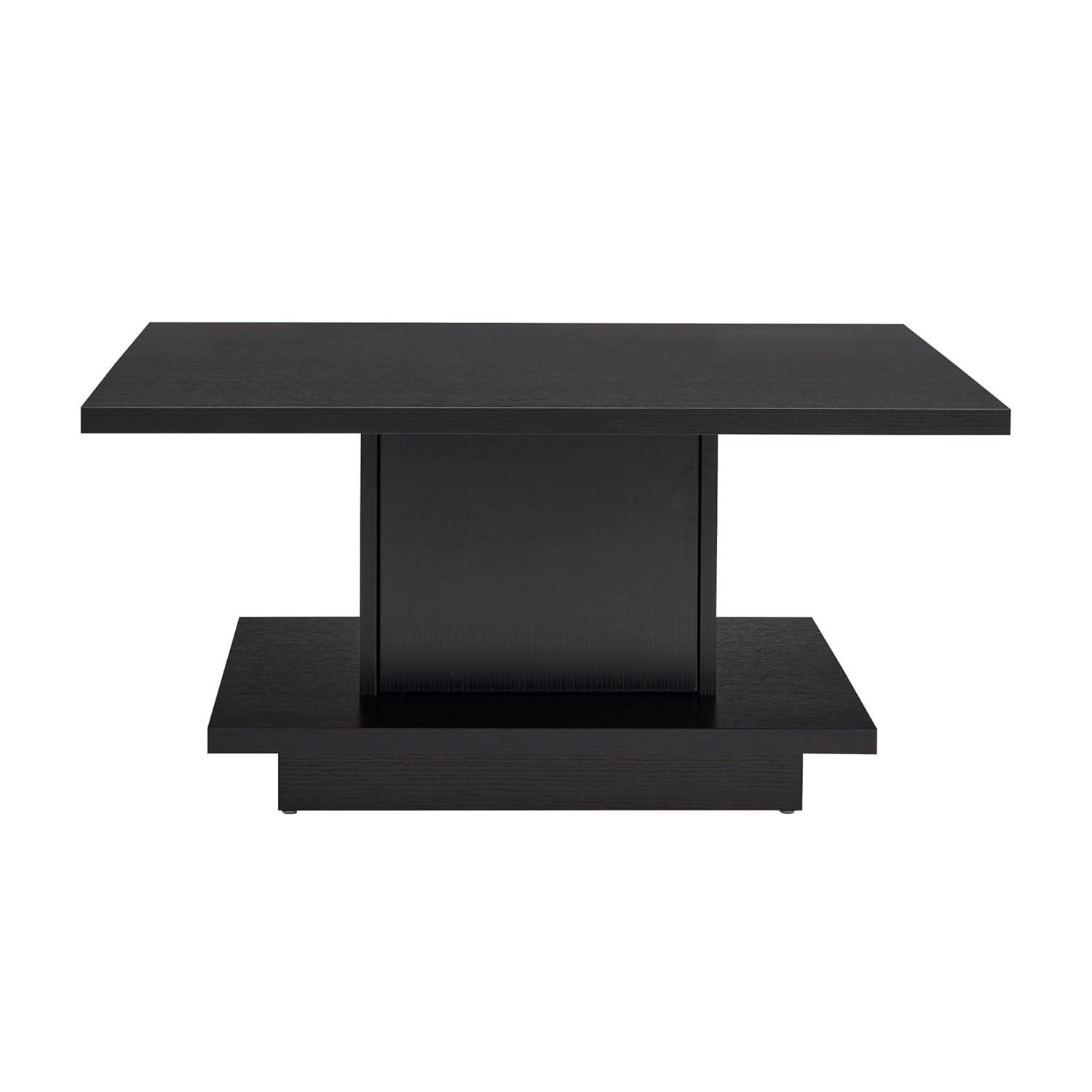 24/7 Shop at Home Lukas 31 inch Square Coffee Table with Hidden Storage and Base Shelf, Contemporary Furniture for Living Room, Home Office, Apartment, Small Space, Black