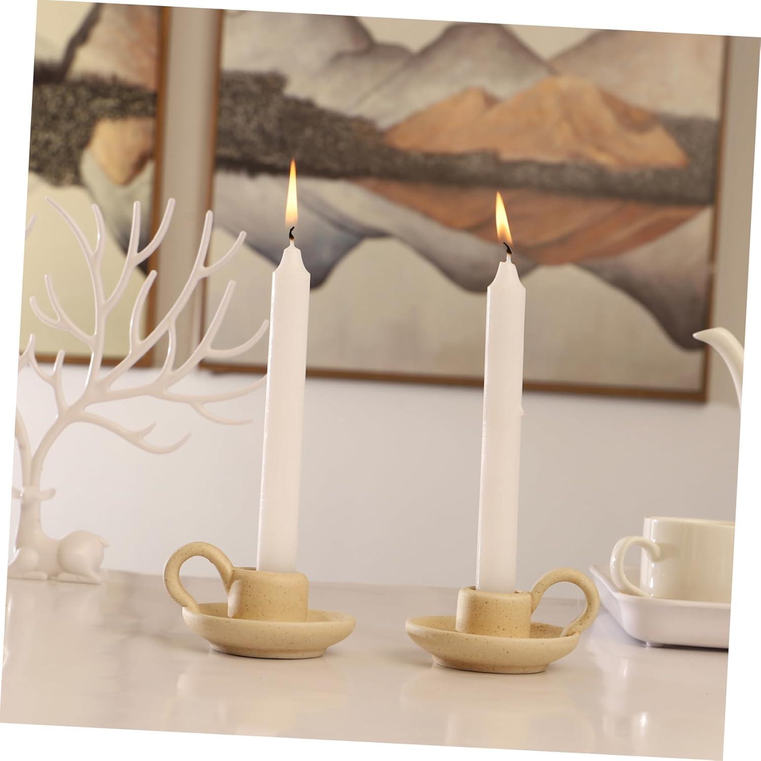 2Pcs Ceramic Candlestick Nordic Style Candleholder Desktop Candle Stand