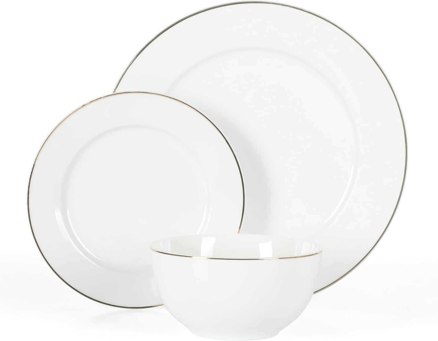 Martha Stewart Gracie Lane High Fired Porcelain Plates and Bowls Set White w/ Gold Band