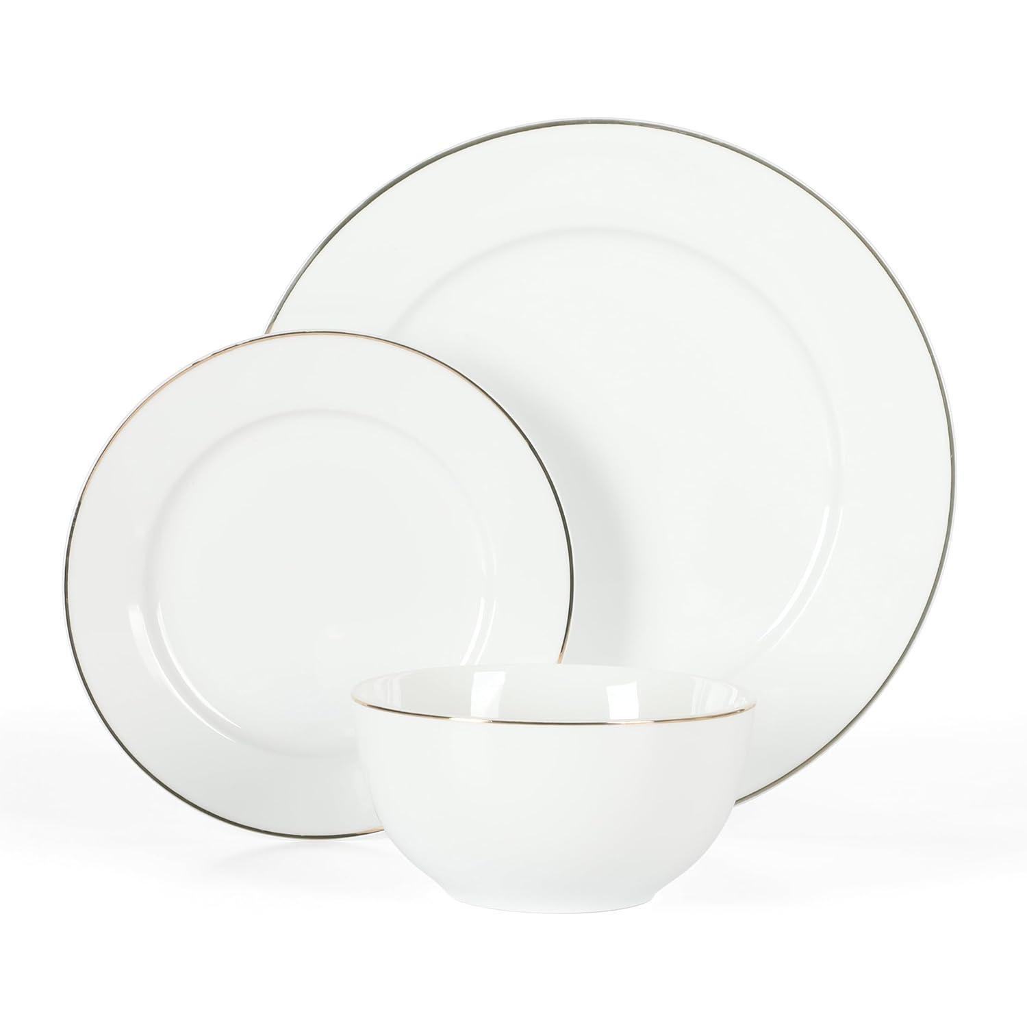 Martha Stewart Martha Stewart Gracie Lane High Fired Porcelain Plates and Bowls Set White w/ Gold Band