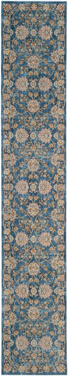 Turquoise and Multi Floral Motif Runner Rug, 2'2" x 10'